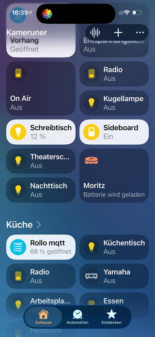 screenshot der home.app, der die home-bereiche kinderzimmer und k&uuml;che zeigt