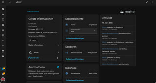 home assistant screenshot, der die matter staubsauger-entitäten zeigt