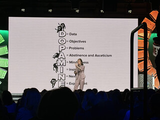 die folie zeigt &bdquo;DOPAMINE&ldquo;: Data, Objectives, Problems, Abstinence and Asceticism, Mindfullness, Insight, Next Steps, Experiment