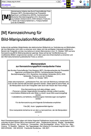 screenshot von einer von archive.org archivierten seite zu einem memorandum zur kennzeichnung f&uuml;r bild-manipulationen von 1997